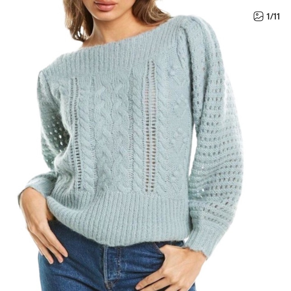 LoveShackFancy Mint Green Off-Shoulder alpaca blend Knit Sweater